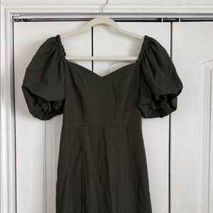 Francesca's Collections Olive Puff Sleeve Midi Dress